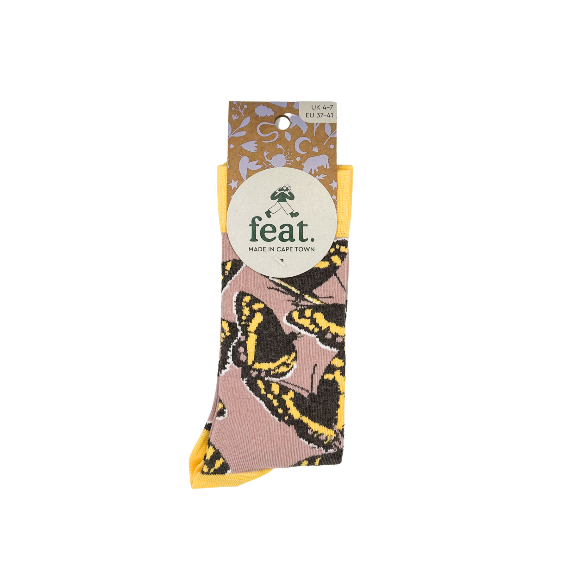 Mauve & Yellow Butterfly Socks - Ladies