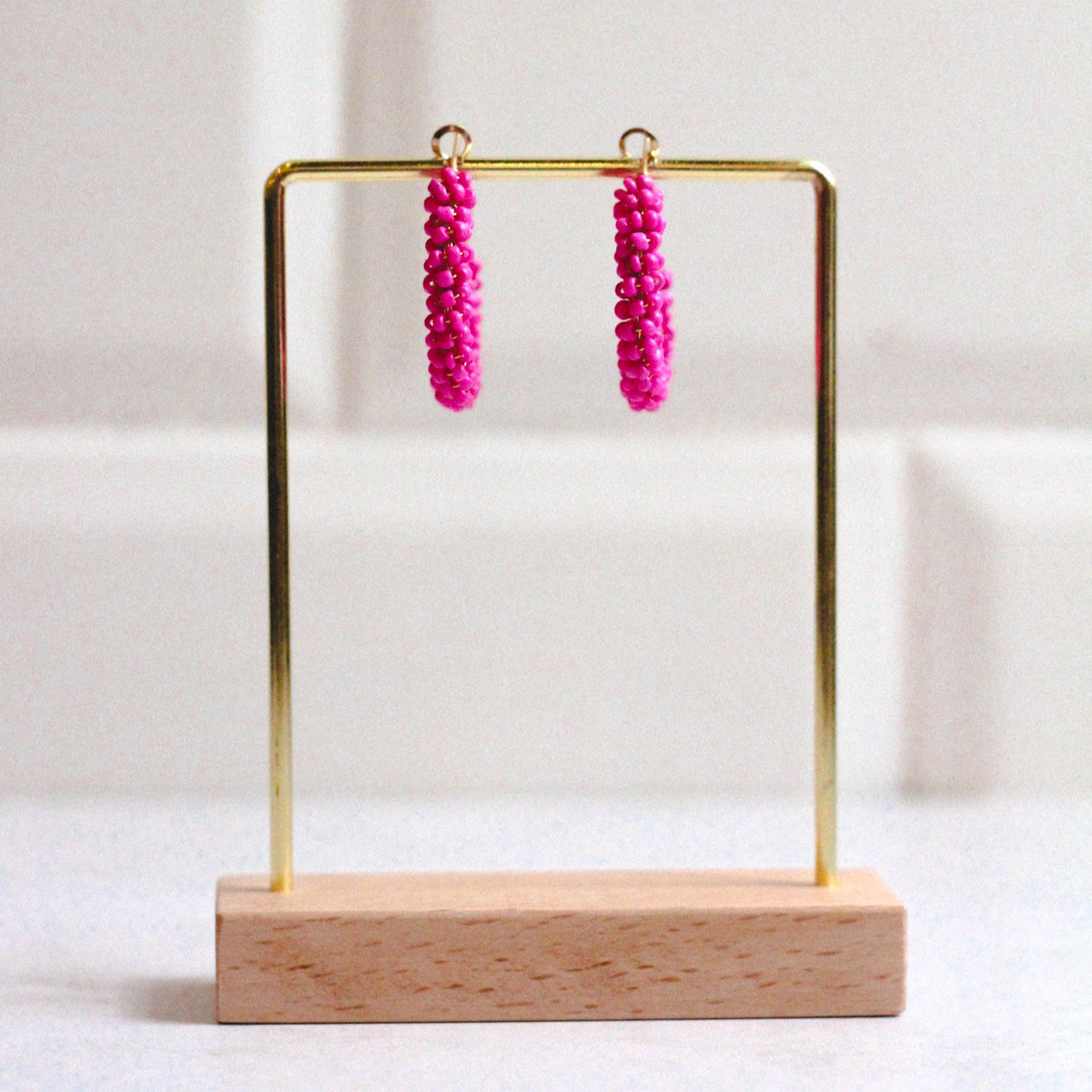 Pink Beaded Hoops