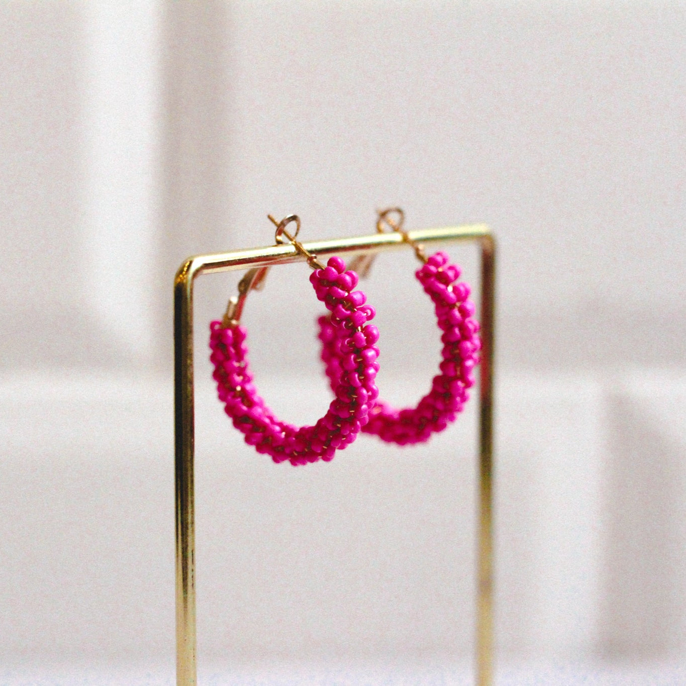 Pink Beaded Hoops