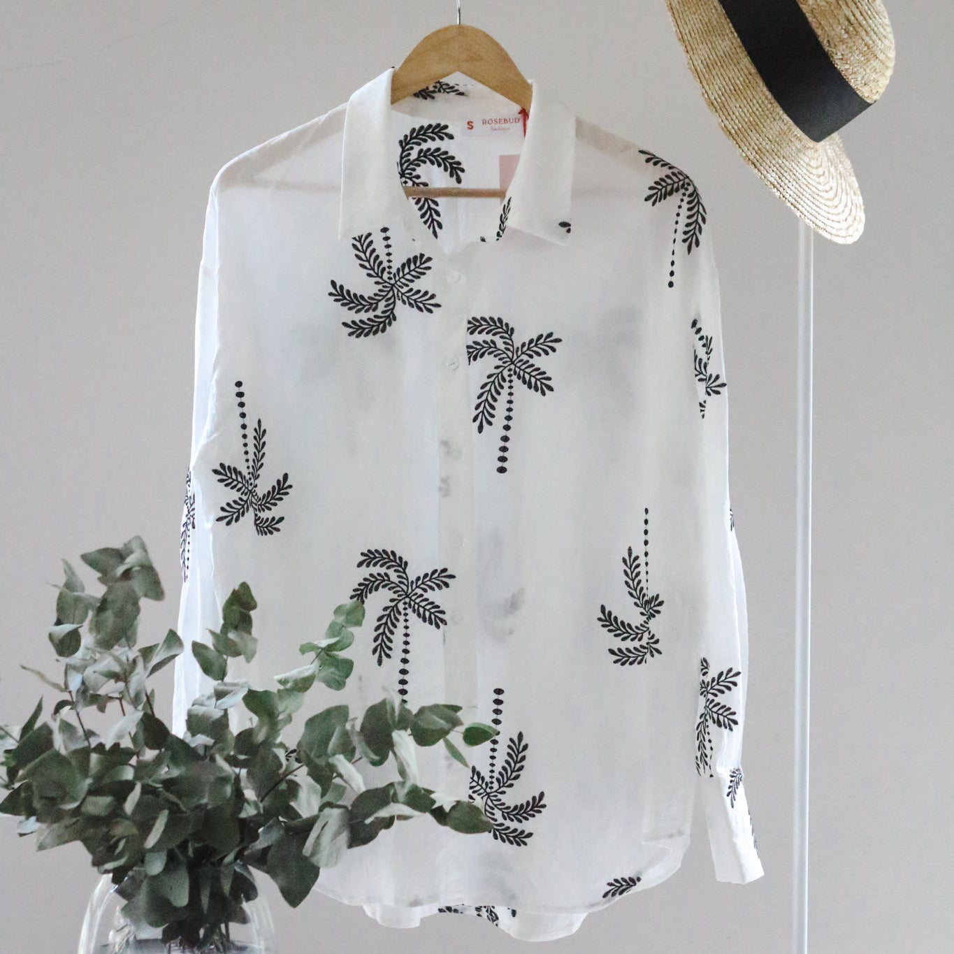 White Embroidered Palm Tree Shirt