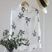 White Embroidered Palm Tree Shirt