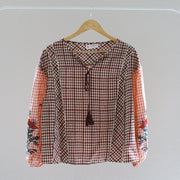 Pink Plaid Patchwork Blouse