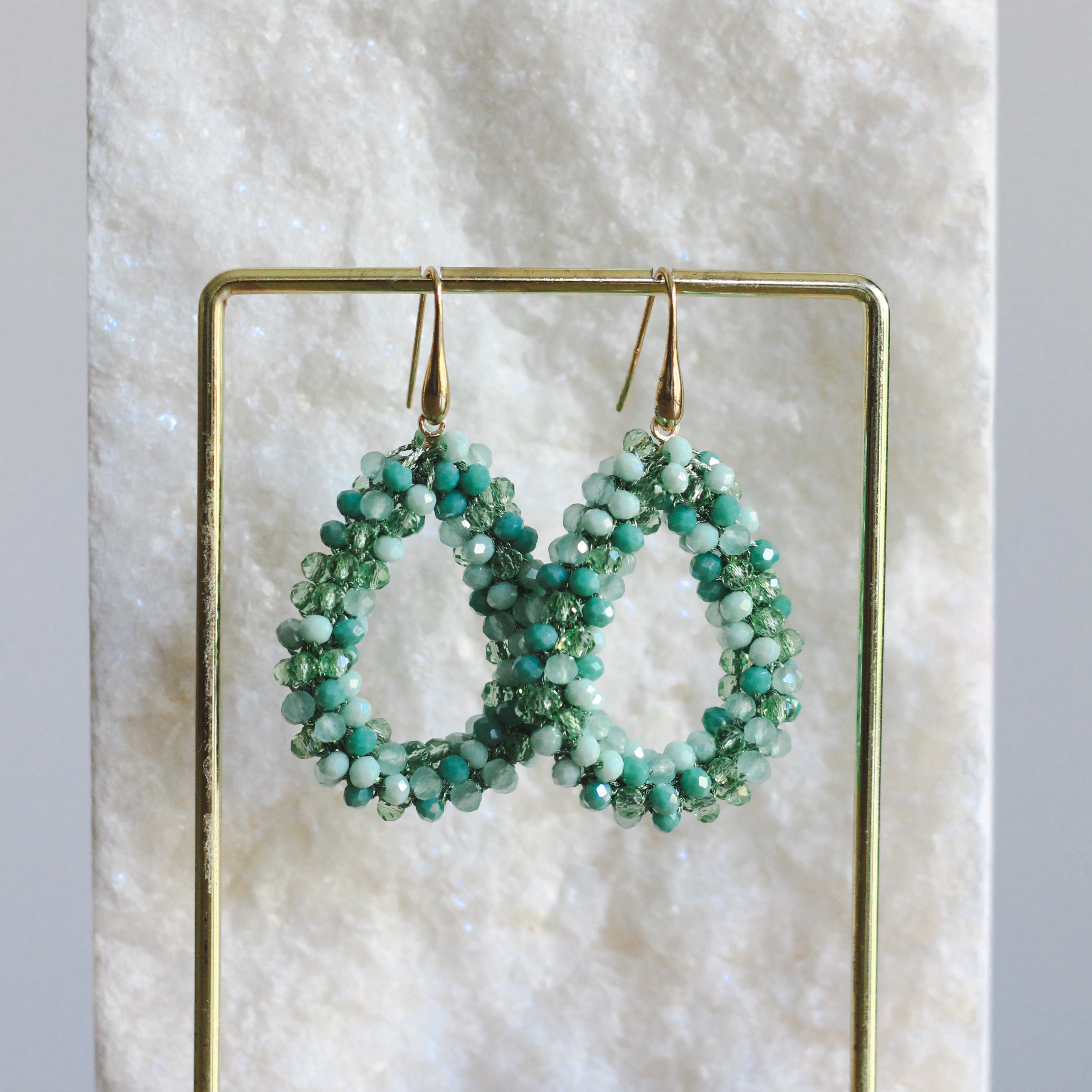 Green Beaded Teardrop Earring